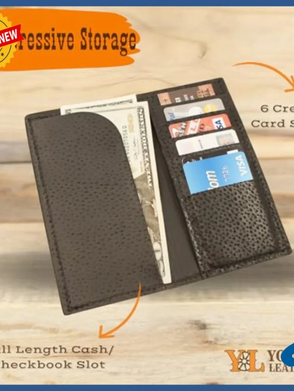 Genuine Buffalo Bison Leather Long Checkbook Wallet Slim Profile RFID Protected